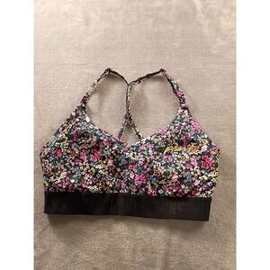 PINK Sports Bra Womens Medium Allover Floral Crossback Lightly Lined Logo Band